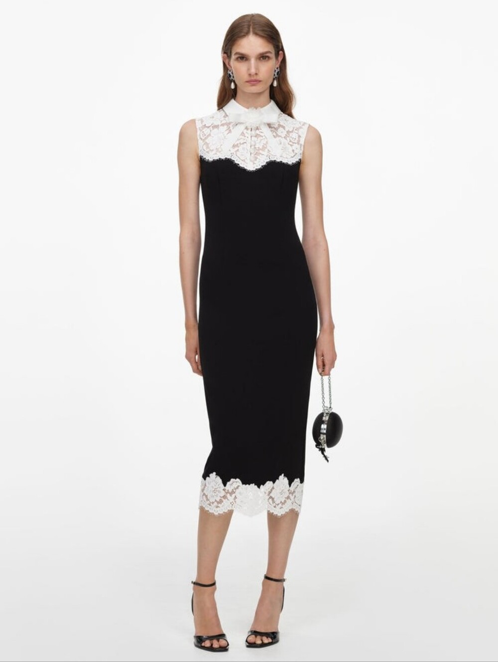 Self Portrait Black Contrast Lace Bodice Midi Dress